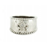 Finger Ring - 925 Sterling Silver with Fleur de Lis Charm - RN-PRG8974